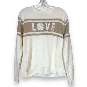 Runway Athletics Love Tennis Sweater White Tan Crew Neck Preppy XS